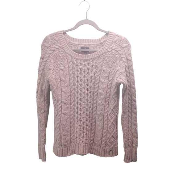 American Eagle Outfitters Sweaters - American Eagle Cream Cable Knit Metallic Shimmer Sweater Crew Neck Small